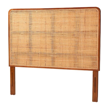 Bali & Pari Caspia Bohemian Natural Rattan and Mahogany Wood Queen Size Headboard 251-13905-ZORO