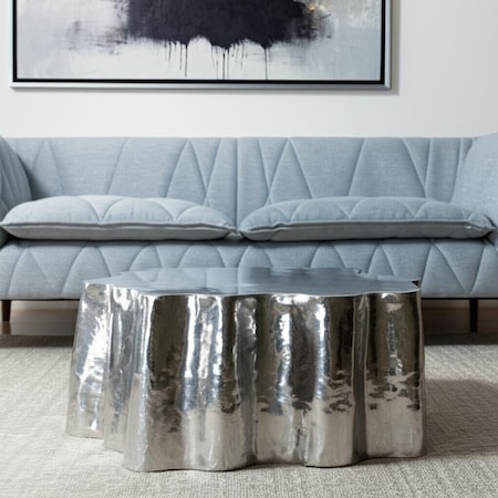 Homeroots 37" Silver Aluminum Free Form Solid Coffee Table 556705