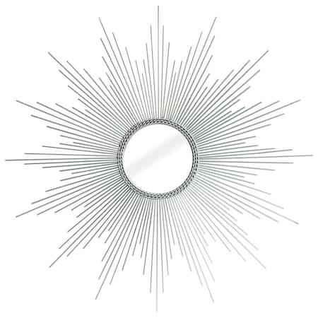 Homeroots 32" Silver Metal Sunburst Geometric Framed Accent Mirror 636065