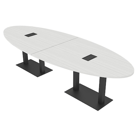 Skutchi Designs Oval Conference Table With Power Unit, 48 in W, 144 in L, White HAR-OVL-48X144-DOU.BK-WA7976-EBLK