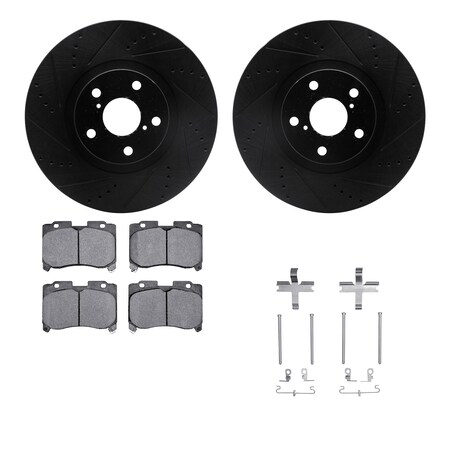 Dynamic Friction Co DFC Rotors-Drilled & Slotted-Black w/ 5000 Advanced Brake Pads Incl Hdw 8512-76380