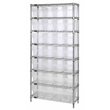 Quantum Storage Systems WIRE SHELVING UNIT W/28 BINS CLEAR WR8-814CL