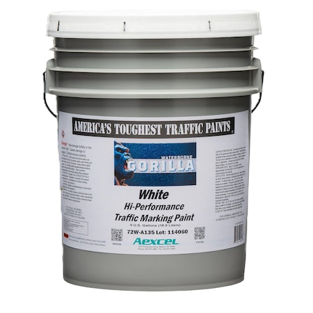 Aexcel Gorilla High-Performance Traffic & Zone Marking Paint, Water-based Acrylic Latex, White, 5-Gallon 72W-A135F03