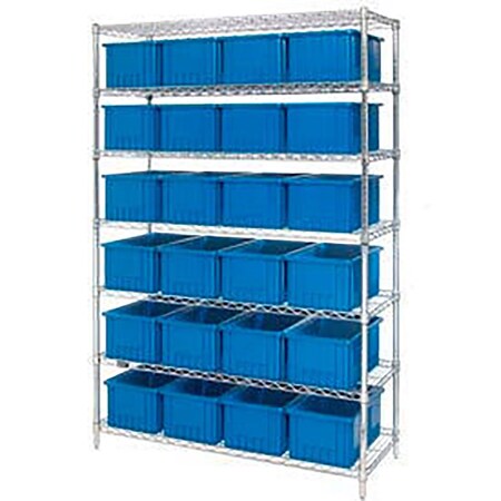 Global Industrial Chrome Wire Shelving With 36 3"H Grid Container Blue, 60x24x63 269020BL