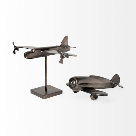 Homeroots 11" Dark Gray Metal Airplane Bomber Tabletop Sculpture 392439