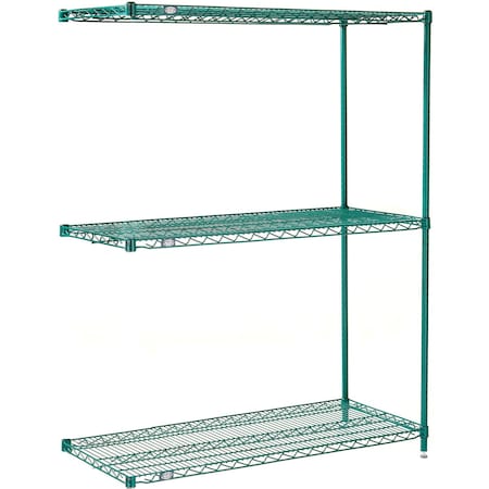 Global Industrial Nexel 3 Shelf, Poly-Green Wire Shelving Unit, Add On, 48"W x 24"D x 54"H B3150118
