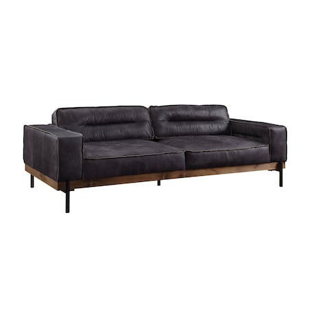 Homeroots 96" Ebony Top Grain Leather Sofa With Black Legs 491325