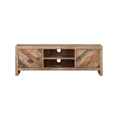 Homeroots 63in Wood Brown Reclaimed Pine And Plywood Open Shelving TV Stand 404266