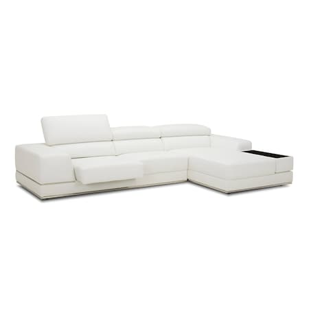 Homeroots Contemporary White Leather Right Facing Wide Arm Sectional Sofa 473573