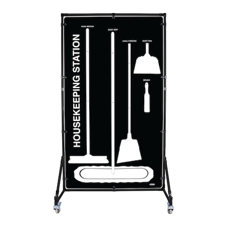 5S Supplies Housekeeping Shadow Board Broom Station V11, Black / White, Broom + Stand HSB-V11-BLACK/WHITE-BO-STAND