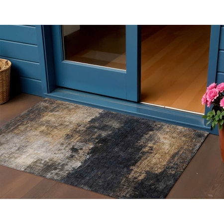 Homeroots 3' X 5' Charcoal Tan And Beige Abstract Washable Indoor Outdoor Area Rug 606092