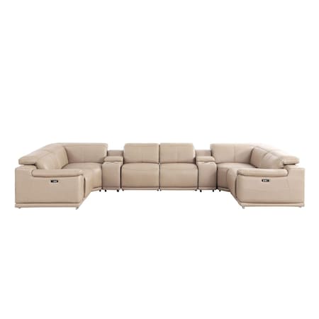 Homeroots Beige Leather Power Reclining U Shaped Eight Piece Corner Sectional With Console 643907