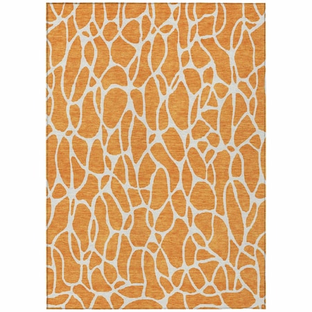 Homeroots 5' X 8' Orange And Ivory Geometric Washable Indoor Outdoor Area Rug 599299