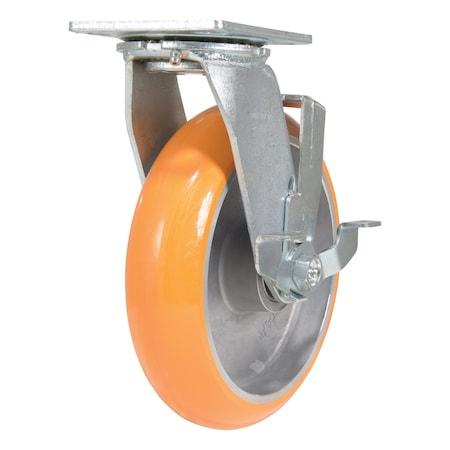 Vestil Polyurethane Swivel With Brake Caster 8 In. Diameter x 2 In. Width 1.25K Butterscotch/Silver CST-F34-8X2SI-SWB