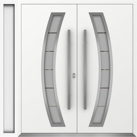 Vdomdoors Metal Double Doors Deux 6500 White Enamel Frosted Glass 1 Sidelight Entry Modern Painted 84x80 (W72 DEUX6500DEXD-BEM-W72+12xH80-LH-I