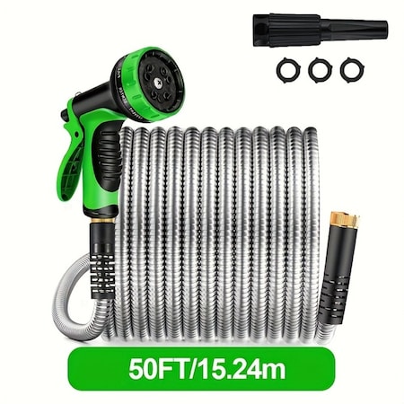 Wrightmaster 5/8 in. x 50 ft. Stainless Steel Light Garden Hose with Multi-Function Nozzle, Leak-Proof ZR-SG-1