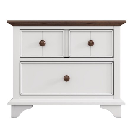 Homeroots 28" White And Walnut Brown Wood Two Drawer Nightstand 653107