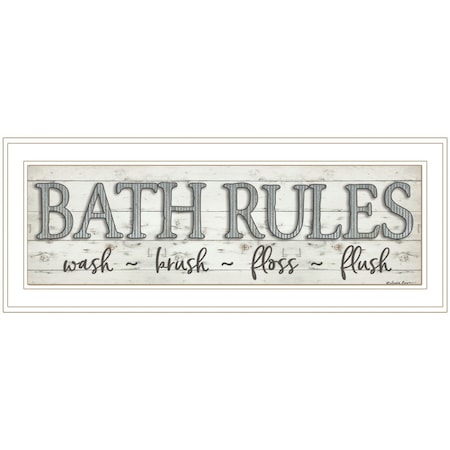 Homeroots Bath Rules 1 White Framed Print Bathroom Wall Art 406768