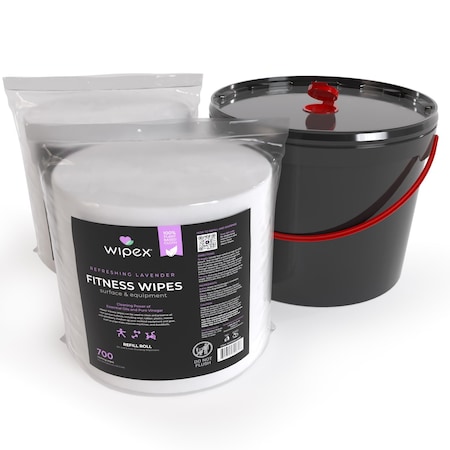 Wipex Plant-Based Lavender Fitness Wipes 700ct Bundle, 2 Refill Rolls + XL 11-Liter Bucket, 1400 Wipes WX72081LARP-2-Kit-11LB