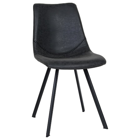 Leisuremod Markley Modern Leather Dining Chair with Metal Legs, Charcoal Black MC18BL