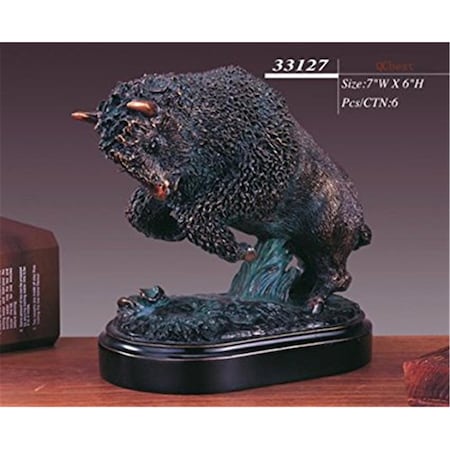 Marian Imports F Bronze Plated Resin Sculptures Buffalo Sculpture Carving Statue 33127