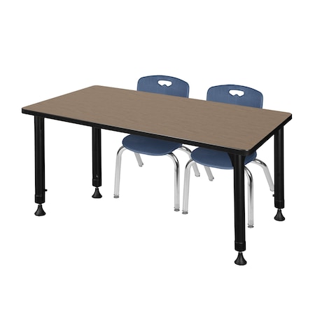 Regency Kee Adjustable Classroom Table W/ 2 Andy Stack Chairs, 48 in W, 24 in L, Noble Oak MT4824NOAPBK45NV