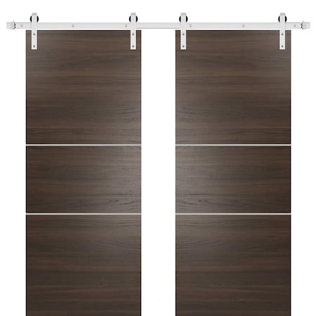 Sartodoors Sturdy Double Barn Door with Hardware, Planum 0110 Chocolate Ash and Aluminum Strips, 13FT Rail Han PLANUM0110DB-S-CA-56 x 80 (2* 28x80)