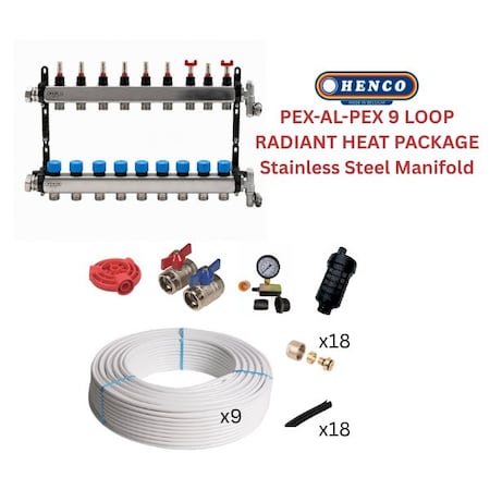 Henco Infloor radiant heating set - PEX-AL-PEX + stainless steel manifold - 2280 - 2560 sqft 806381