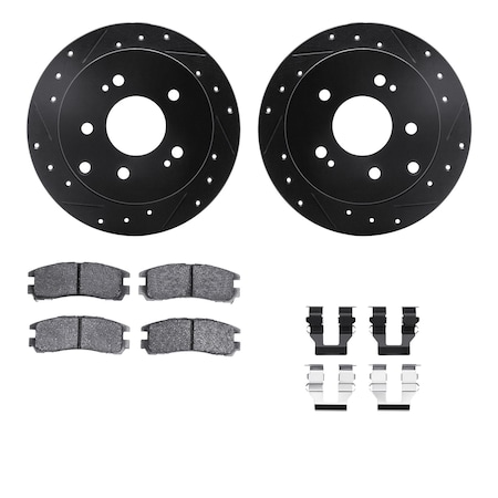 Dynamic Friction Co DFC Rotors-Drilled & Slotted-Black w/ 5000 Advanced Brake Pads Incl Hdw 8512-72064