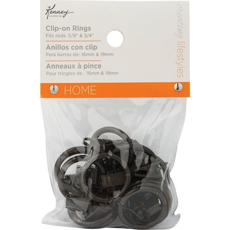Kenney Mfg 5/8'' To 3/4'' Clip Curtain Ring Brown, 14PK KN75003