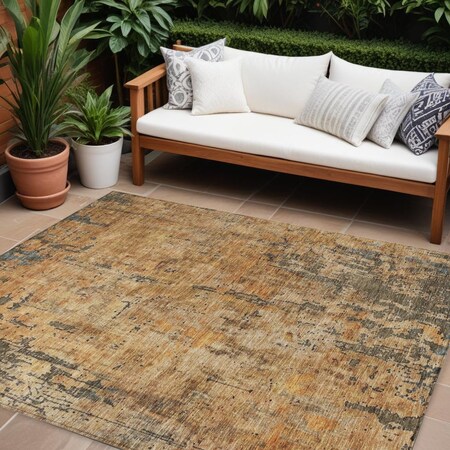 Homeroots 9' X 12' Copper And Brown Abstract Washable Indoor Outdoor Area Rug 606054