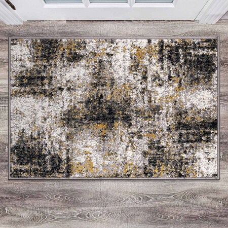 World Rug Gallery Adare Contemporary Abstract Area Rug 2 ft 7 in x 4 ft Yellow 977YELLOW27X4