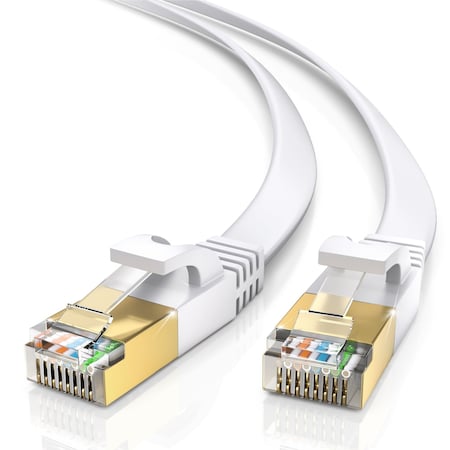 Maximm 20ft Cat7 Flat Shielded Ethernet Cable 10Gbps RJ45, White CAT7FLAT-20FTWH-1PK