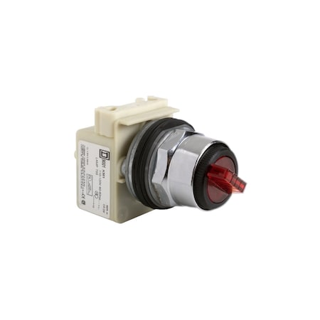 Schneider Electric Illuminated selector switch head, Harmony 9001K, metal, standard handle, red, 30mm, 2 positions, stay put, 110-120V 9001K11J1R
