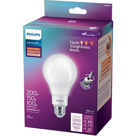 Signify BrightDial 200/150/100W Equivalent Soft White A21 Medium LED Light Bulb 576363