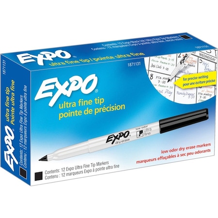 Expo Low-Odor Dry-Erase Marker, Extra-Fine Bullet Tip, Black, PK12 1871131