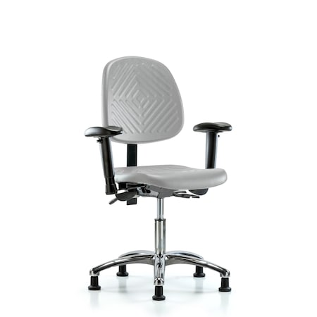 Blue Ridge Ergonomics Poly Chair Chrome - Desk Height with Medium Back, Adjustable Arms, & Stationary Glides in Gray Poly PDHCH-MB-CR-T0-A1-RG-GRY