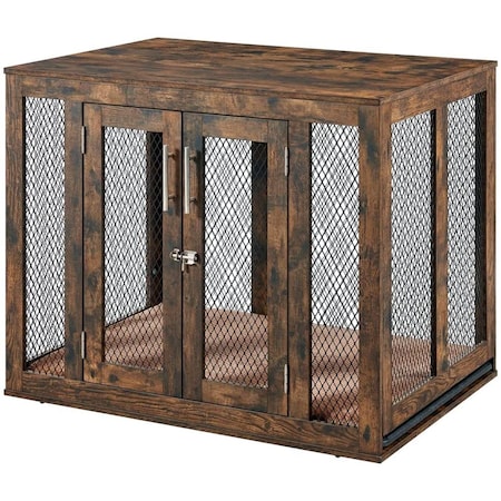 Unipaws Large Pet Crate with Tray -  Rustic UH5148