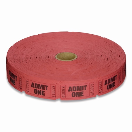 Coin-Tainer Single Ticket Roll, Admit One, Red, 2000PK 602603R