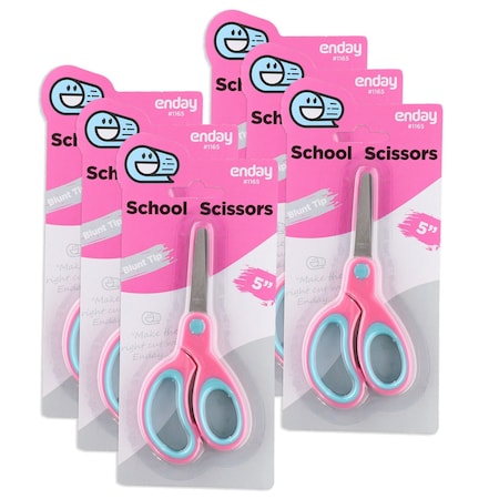 Enday Soft Grip School Scissors, 5", Round Tip, Pink, 6PK 1165-6