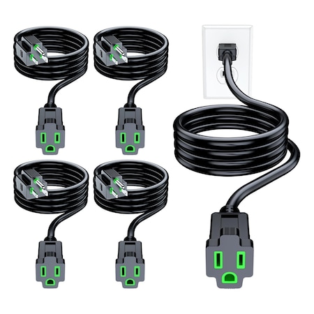 Maximm 6ft 16AWG Indoor Extension Cord w/ Green Indicators, 5PK, Black, 5PK IGR-LA004K-LA005H-5pk-06