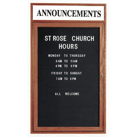 Aarco Enclosed Changeable Letter Board in Black Felt w/ Red Oak Frame Walnut Stained, 24''Hx18''W WDC2418H