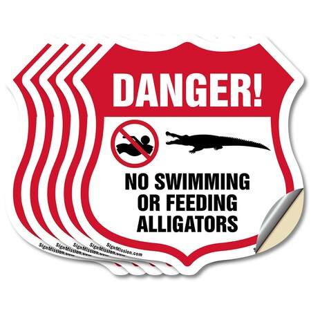 Signmission Alligator Warning Shield Sign Danger! No, 4 inch X 4 inch, Vinyl Decal, 5PK SHI-D-5PACK-4-356