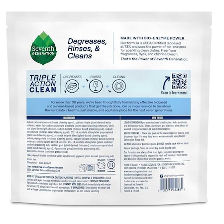 Seventh Generation Triple Action Clean Free and Clear Dishwasher Detergent Packs, 16 count, 8PK 64382020