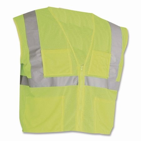 Pip ANSI Class 2 Four Pocket Zipper Safety Vest, Polyester Mesh, 3X-Large, Hi-Viz Lime Yellow 302-MVGZ4PLY-3X