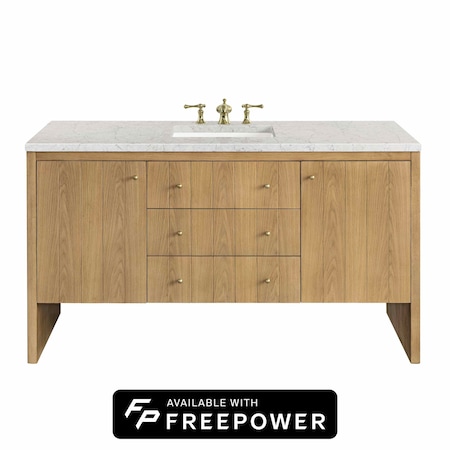 James Martin Vanities Hudson 60 in. Single Vanity, Light Natural Oak w/ 3 CM Eternal Jasmine Pearl Top 435-V60S-LNO-FEJP