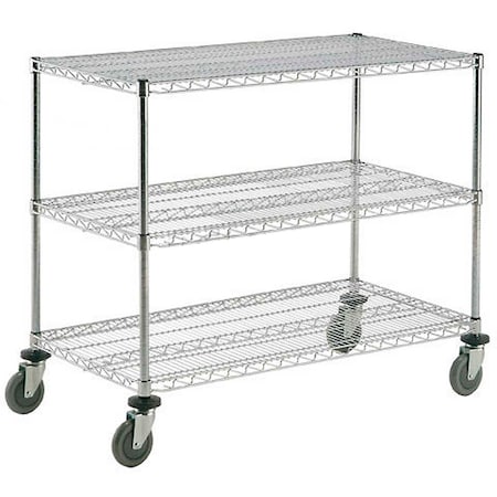Global Industrial Nexel, 3 Shelf, Shelf Cart, Chrome, 72"W x 18"D x 40"H, Poly Casters, 4 Swivel, 2 Brake B2351784