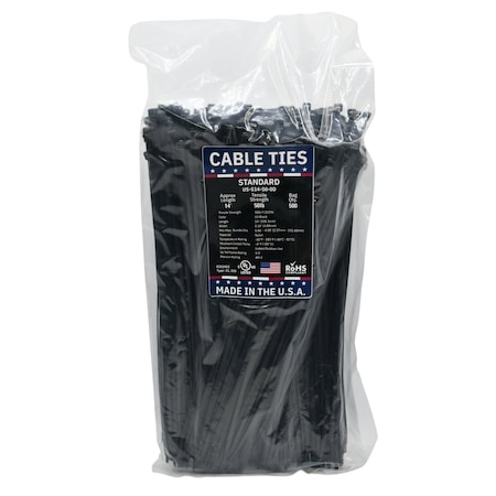Cable Ties Unlimited Cable Tie, 14 in L, 50 lb Strength, 3.9 in Max Bundle Dia, Nylon 6/6, Black 500PK US-S14-50-0D