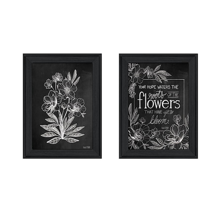 Homeroots Set Of Two Vintage Chalkboard Blooms Black Framed Print Wall Art, 2PK 407974