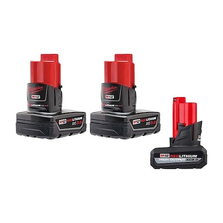 Milwaukee Tool M12 RDL Battery 2PK + HO XC5.0 Battery 48-11-2412, 48-11-2450
